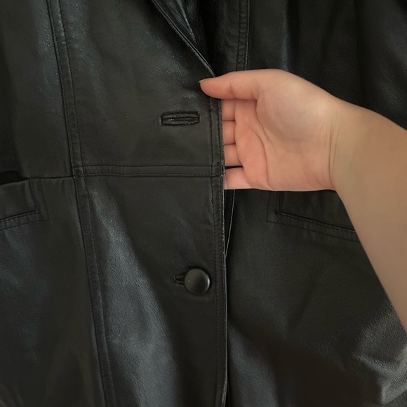 Vintage Black Leather Long Jacket - Picture 6 of 10